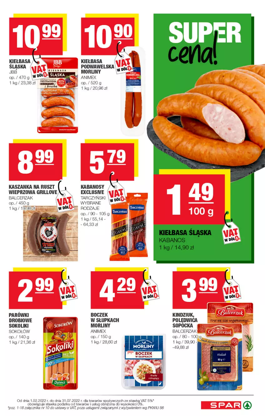 Gazetka promocyjna Spar - Spar - ważna 26.06 do 06.07.2022 - strona 5 - produkty: Boczek, Grill, Kabanos, Kasza, Kaszanka, Kindziuk, Morliny, Parówki, Polędwica, Sok, Sokołów, Wawel