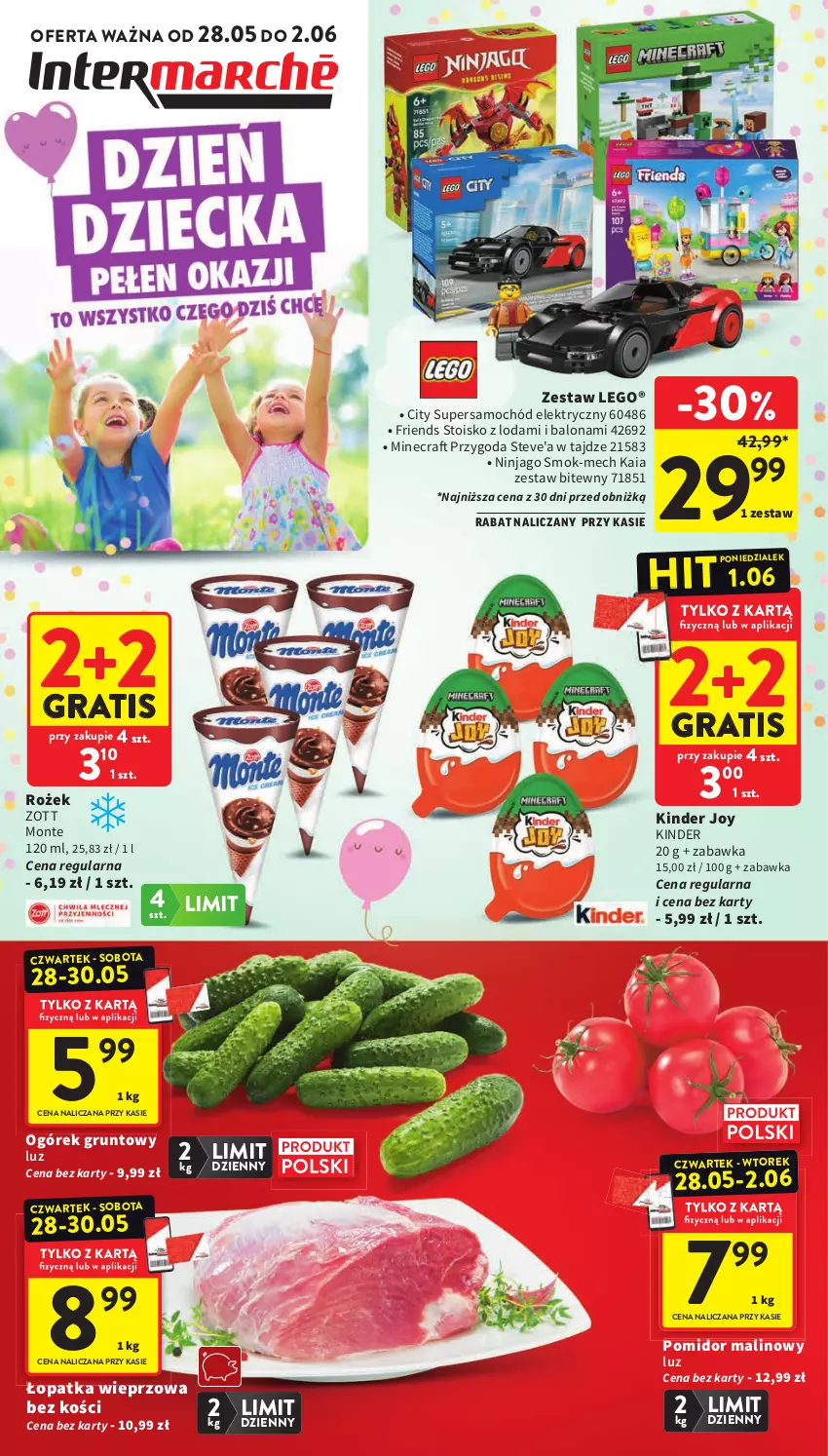 Gazetka promocyjna Intermarche - Gazetka promocyjna - ważna 28.05 do 02.06.2026 - strona 1 - produkty: Gra, Grunt, Kinder, LEGO, Minecraft, Monte, Ogórek, Pomidor malinowy, Samochód, Zabawka, Zott
