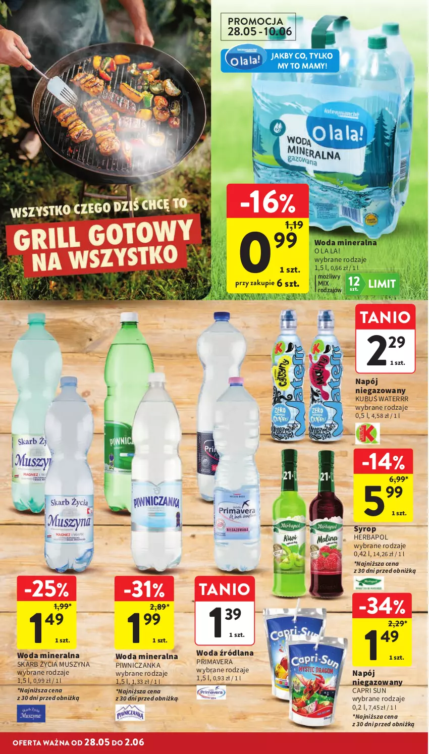 Gazetka promocyjna Intermarche - Gazetka promocyjna - ważna 28.05 do 02.06.2026 - strona 18 - produkty: Herbapol, Kubuś, Kubuś Waterrr, LANA, Mus, Napój, Napój niegazowany, Prima, Primavera, Syrop, Szyna, Woda, Woda mineralna