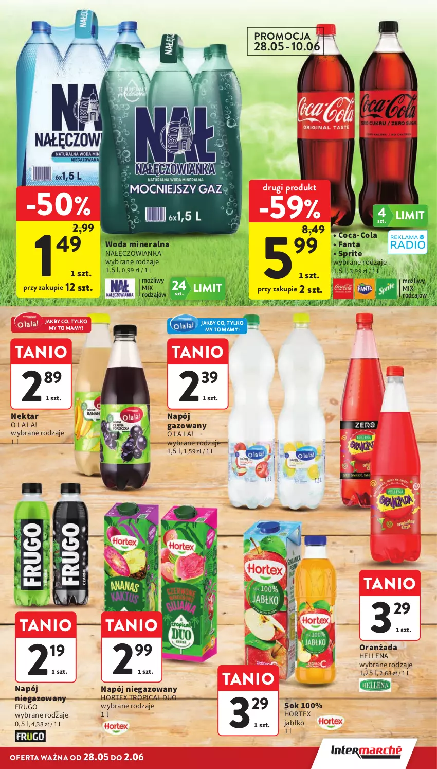 Gazetka promocyjna Intermarche - Gazetka promocyjna - ważna 28.05 do 02.06.2026 - strona 19 - produkty: Coca-Cola, Fa, Fanta, Hellena, Hortex, Nałęczowianka, Napój, Napój gazowany, Napój niegazowany, Nektar, Oranżada, Sok, Sprite, Tropical, Woda, Woda mineralna