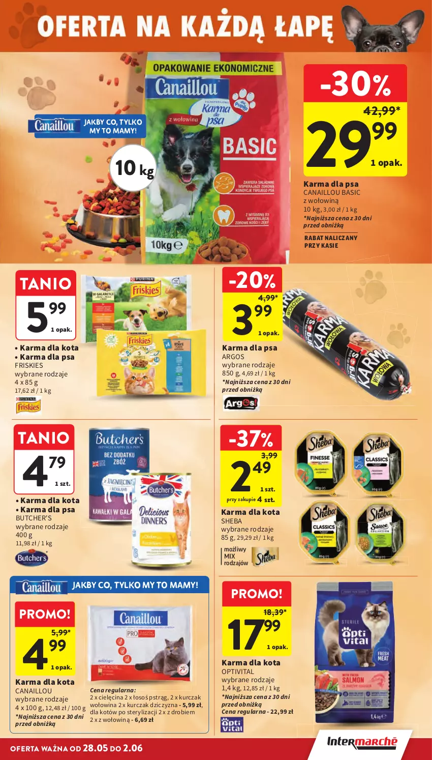 Gazetka promocyjna Intermarche - Gazetka promocyjna - ważna 28.05 do 02.06.2026 - strona 41 - produkty: Butcher's, Canaillou, Dziczyzna, Friskies, Kurczak, Pstrąg, Sheba, Wołowina