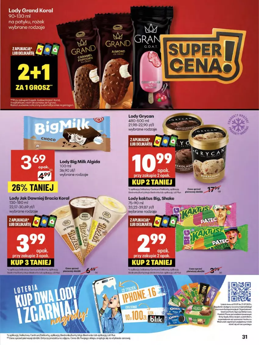 Gazetka promocyjna Delikatesy Centrum - Franczyza DC30 Czwartek - ważna 24.07 do 30.07.2025 - strona 31 - produkty: Algida, Big Milk, Gry, Kaktus, Koc, LG, Lody, Orka, Por, Rum, Ser