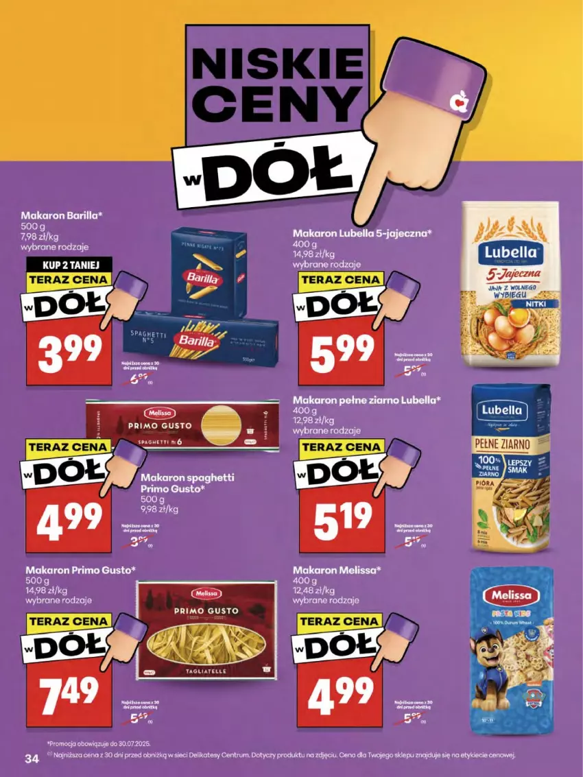 Gazetka promocyjna Delikatesy Centrum - Franczyza DC30 Czwartek - ważna 24.07 do 30.07.2025 - strona 34 - produkty: Barilla, Bell, Bella, Jaja, Jaja z wolnego wybiegu, Lubella, Makaron, Por, Rum, Spaghetti, Tera