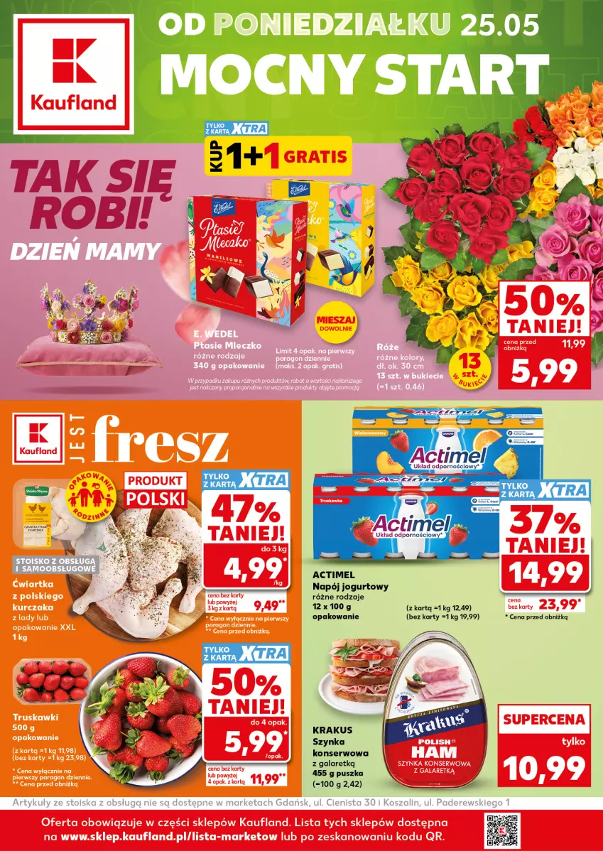 Gazetka promocyjna Kaufland - Mocny Start - ważna 25.05 do 27.05.2026 - strona 1 - produkty: Actimel, Gala, Jogurt, Kawa, Kosz, Krakus, Napój, Napój jogurtowy, Ser, Szal, Szynka, Szynka konserwowa