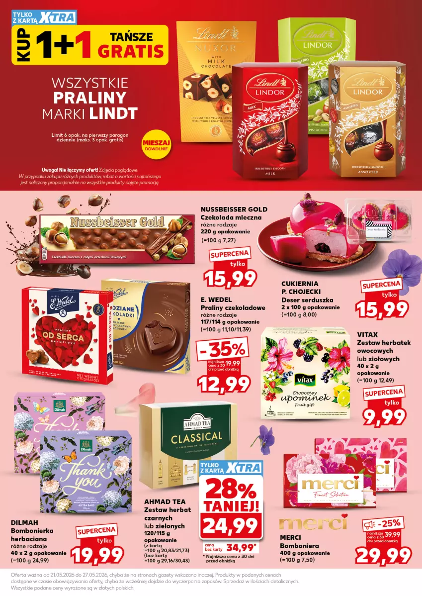 Gazetka promocyjna Kaufland - Mocny Start - ważna 25.05 do 27.05.2026 - strona 9 - produkty: Bomboniera, Cukier, Czekolada, Czekolada mleczna, Deser, Dilmah, E. Wedel, LG, Lindt, Merci, Praliny, Ser, Velvet, Vitax