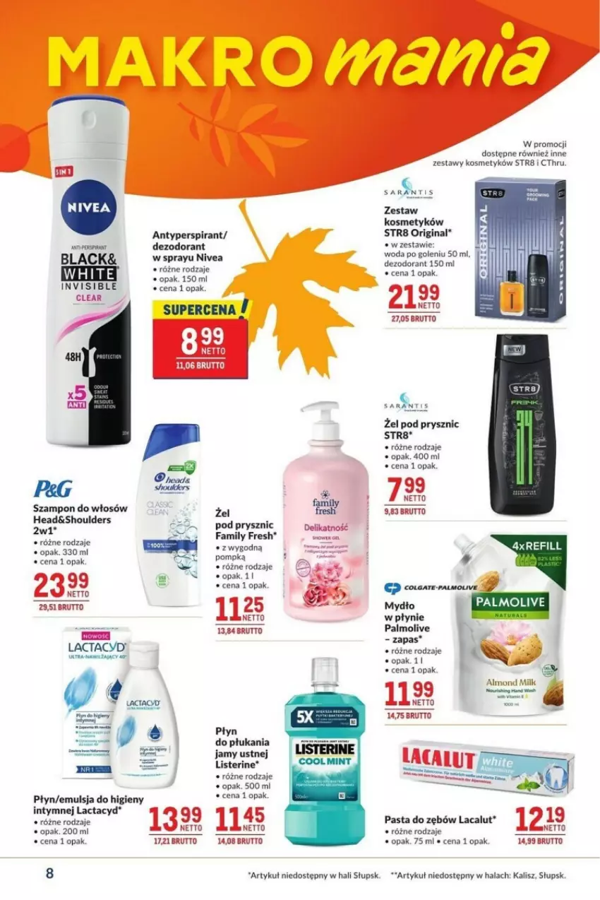 Gazetka promocyjna Makro - ważna 12.11 do 09.12.2024 - strona 18 - produkty: Antyperspirant, Dezodorant, Emulsja, Fa, Gin, Lacalut, Lack, Lactacyd, Listerine, Mydło, Nivea, Palmolive, Pasta do zębów, Płyn do płukania, Płyn do płukania jamy ustnej, Str8, Woda, Woda po goleniu