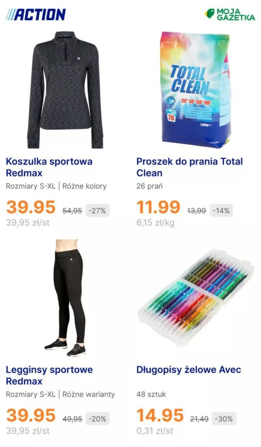 Gazetka promocyjna Action - ważna 10.01 do 16.01.2024 - strona 15 - produkty: Długopis, Gin, Kosz, Koszulka, Koszulka sportowa, Legginsy, Por, Proszek do prania, Sport