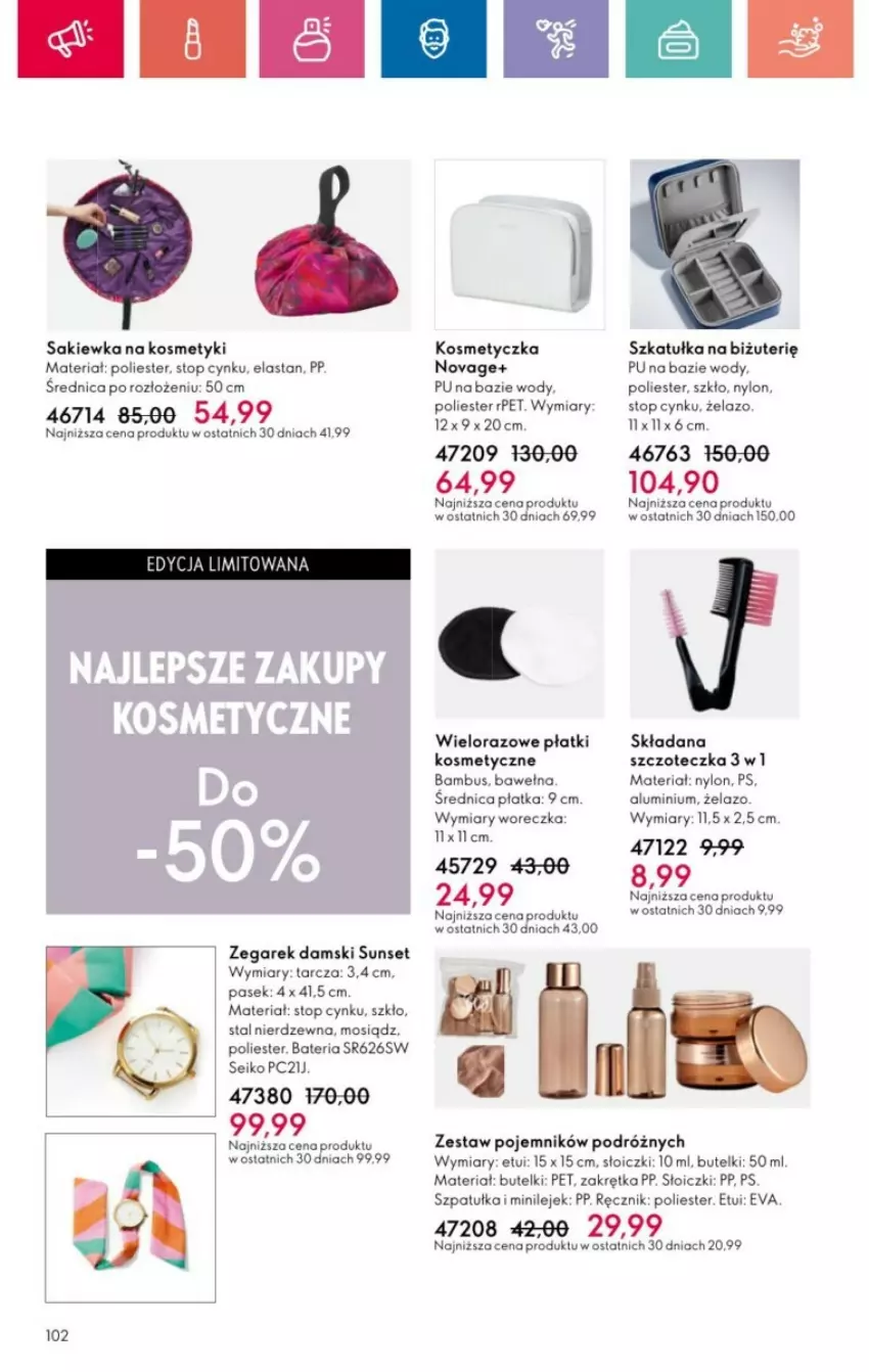 Gazetka promocyjna Oriflame - ważna 01.12 do 28.12.2024 - strona 5 - produkty: Bateria, Cynk, Kosmetyczka, NovAge, Pasek, Płatki kosmetyczne, Pojemnik, Ręcznik, Słoiczki, Szczoteczka, Szkatułka, Szkatułka na biżuterię, Szpatułka, Top, Wełna, Zegar, Zegarek