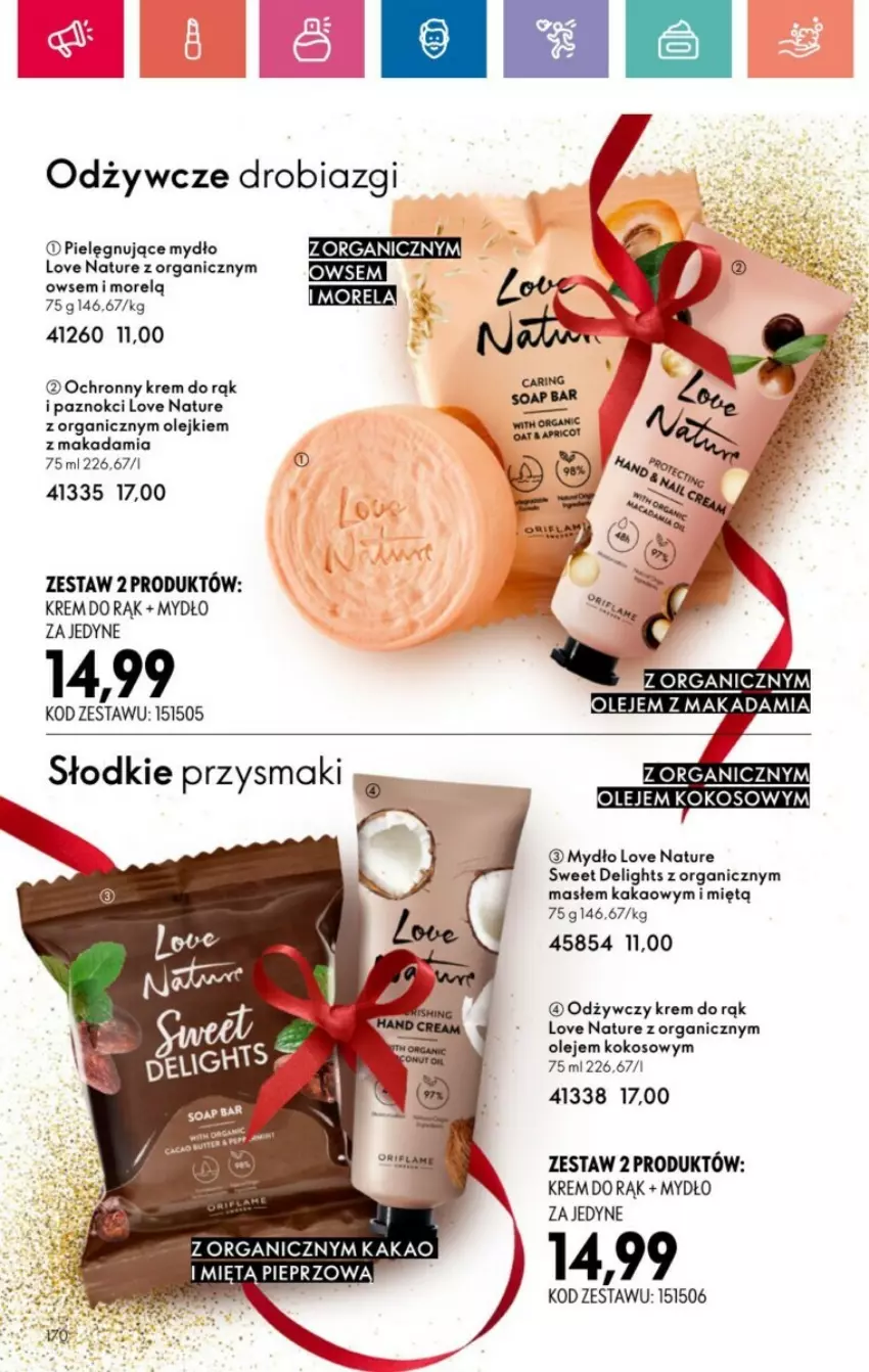 Gazetka promocyjna Oriflame - ważna 01.12 do 28.12.2024 - strona 80 - produkty: Kakao, Kokos, Krem do rąk, Love Nature, Morela, Mydło, Ochronny krem, Olej, Przysmaki