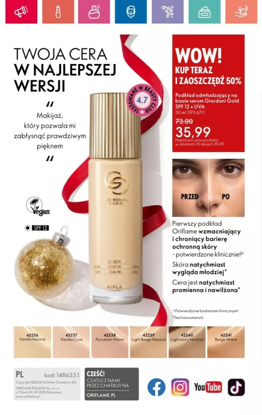 Gazetka promocyjna Oriflame - ważna 01.12 do 28.12.2024 - strona 91 - produkty: Giordani Gold, Makijaż, Oriflame, Podkład, Por, Rum, Ser, Serum