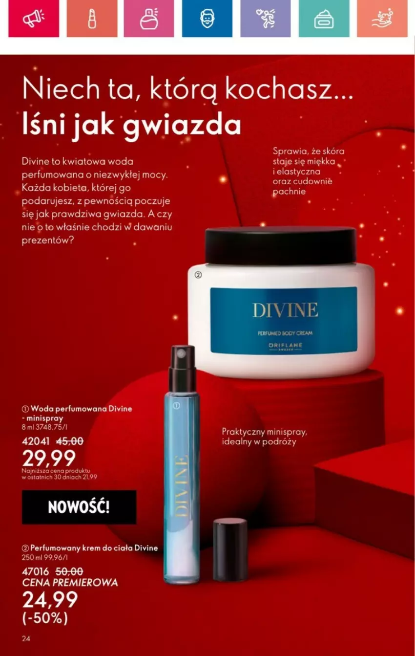 Gazetka promocyjna Oriflame - ważna 01.12 do 28.12.2024 - strona 98 - produkty: Divine, Gwiazda, Koc, Krem do ciała, Perfum, Woda, Woda perfumowana