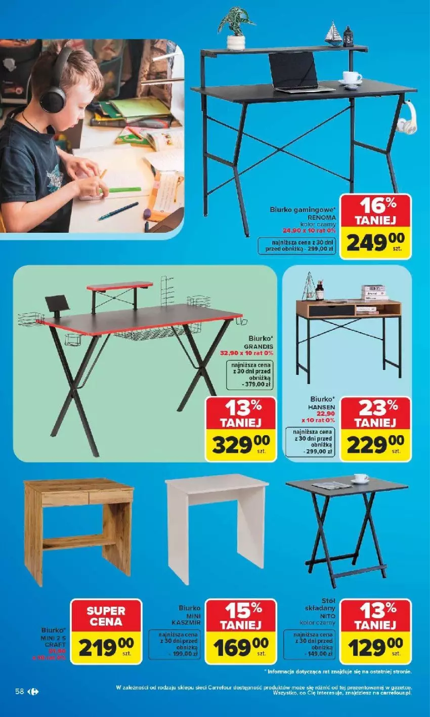 Gazetka promocyjna Carrefour - Gazetka Carrefour SZKOŁA nowy sezon - ważna 27.07 do 12.09.2026 - strona 59 - produkty: Biurka, Biurko, Gra, Stół