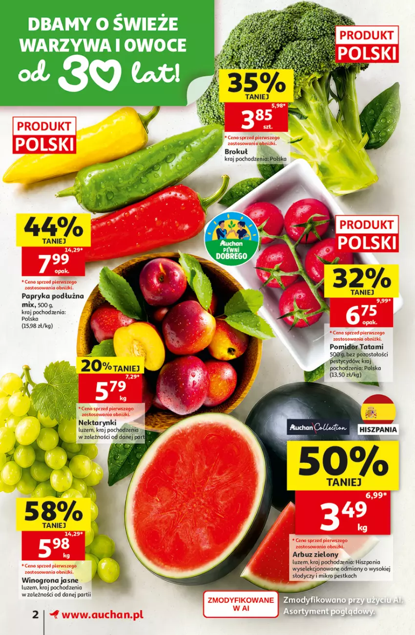 Gazetka promocyjna Auchan - 30 Lat Supermarket - ważna 13.08 do 19.08.2026 - strona 2 - produkty: Arbuz, Nektar, Owoce, Papryka, Papryka podłużna, Sok, Warzywa, Warzywa i owoce, Wino, Winogrona