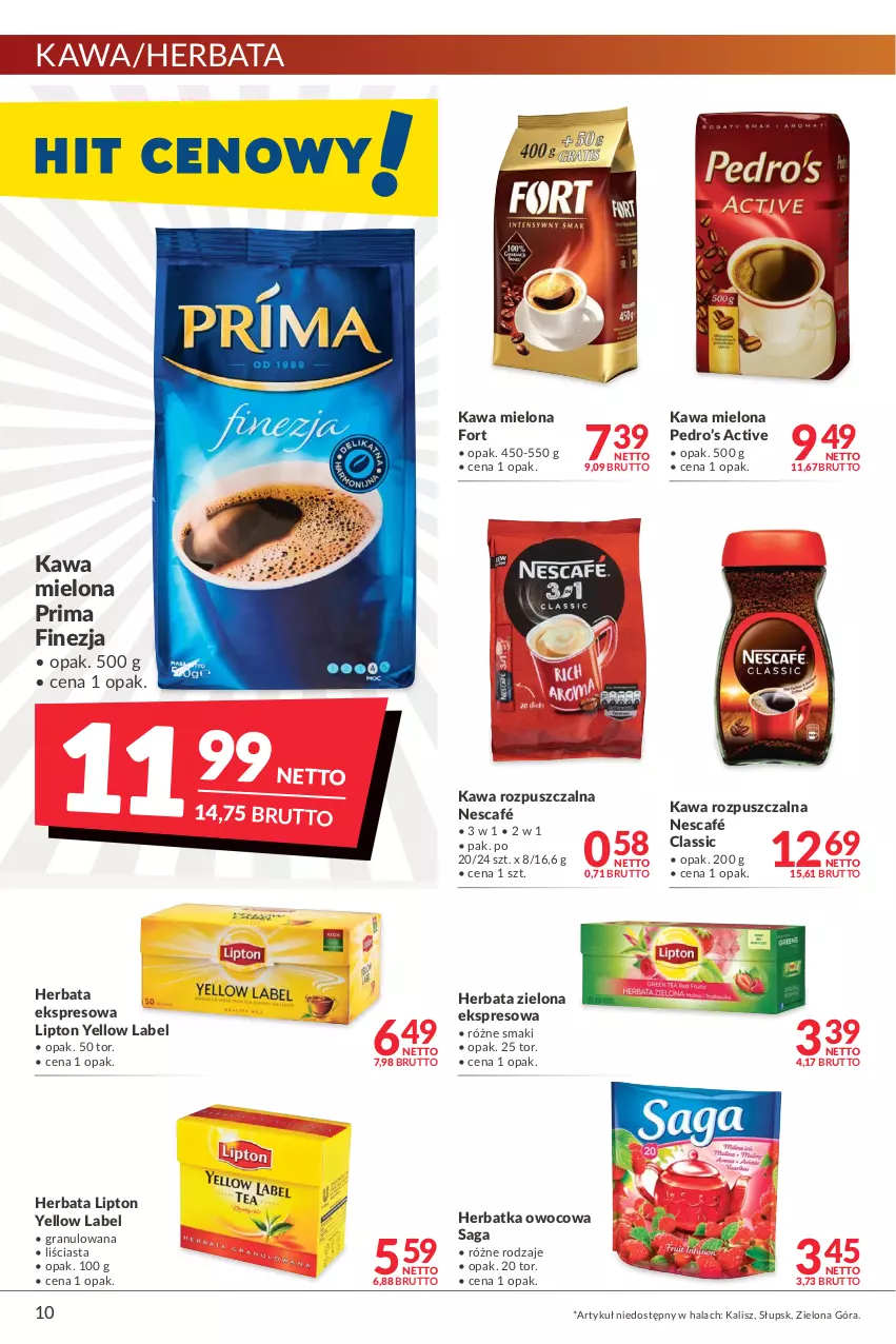 Gazetka promocyjna Makro - [Oferta promocyjna] Artykuły spożywcze i przemysłowe - ważna 07.01 do 24.01.2022 - strona 10 - produkty: Gra, Herbata, Kawa, Kawa mielona, Kawa rozpuszczalna, Lipton, Nescafé, Prima, Saga