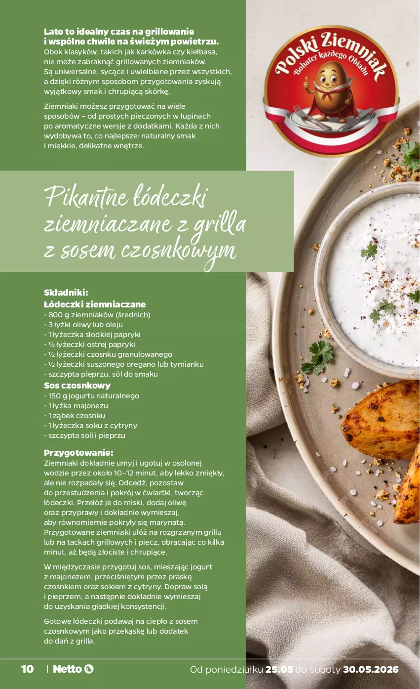 Gazetka promocyjna Netto - Od Poniedziałku - ważna 25.05 do 30.05.2026 - strona 10 - produkty: Cytryny, Gra, Grill, Jogurt, Kiełbasa, Majonez, Olej, Piec, Pieprz, Przyprawy, Sok, Sól, Sos, Sos czosnkowy, Ziemniaki