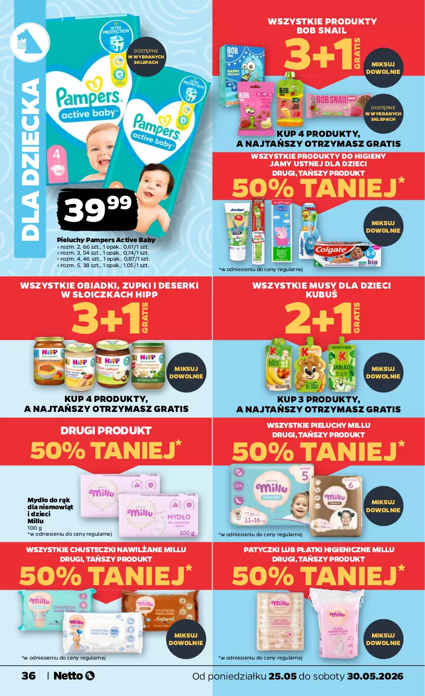 Gazetka promocyjna Netto - Od Poniedziałku - ważna 25.05 do 30.05.2026 - strona 36 - produkty: Chusteczki, Deser, Dzieci, Gra, HiPP, Kubuś, Mus, Mydło, Pampers, Pieluchy, Ser