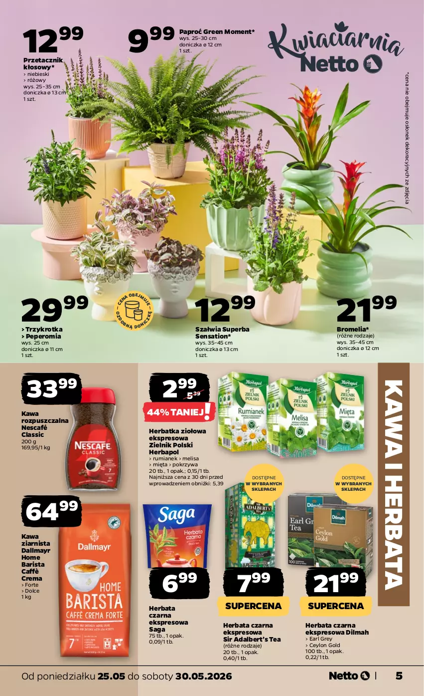Gazetka promocyjna Netto - Od Poniedziałku - ważna 25.05 do 30.05.2026 - strona 5 - produkty: Bromelia, Dallmayr, Dilmah, Earl Grey, Herbapol, Herbata, Herbata czarna, Kawa, Kawa rozpuszczalna, Kawa ziarnista, Mięta, Nescafé, Rum, Saga, Sati