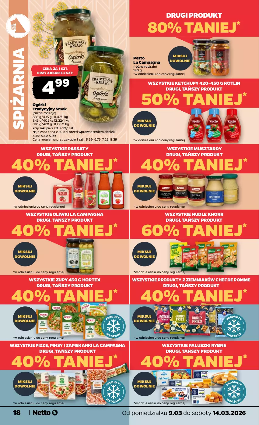 Gazetka promocyjna Netto - Od Poniedziałku - ważna 09.03 do 14.03.2026 - strona 18 - produkty: Hortex, Ketchup, Knorr, Kotlin, Mus, Oliwki, Paluszki rybne, Pesto