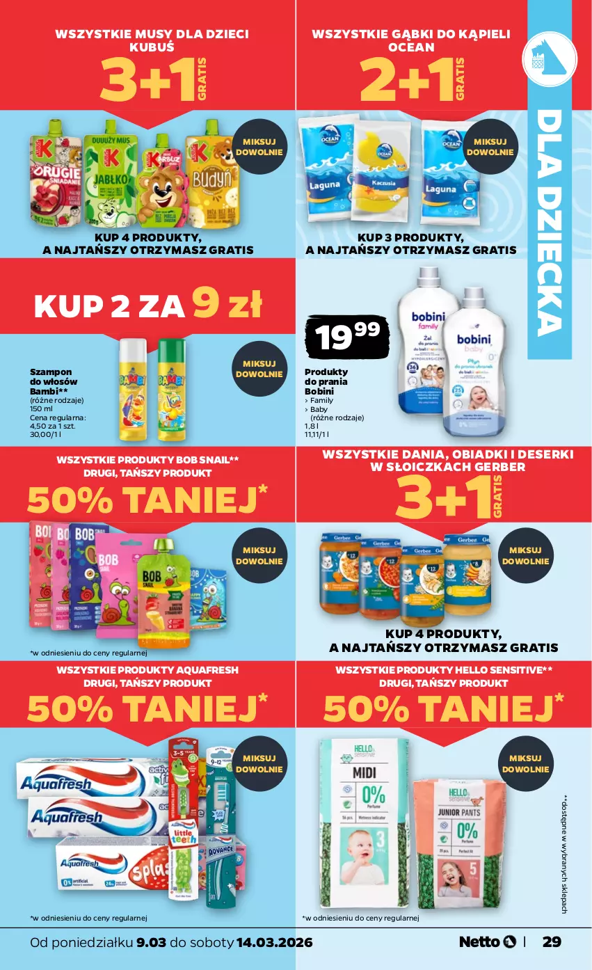 Gazetka promocyjna Netto - Od Poniedziałku - ważna 09.03 do 14.03.2026 - strona 29 - produkty: Aquafresh, Deser, Dzieci, Fa, Gerber, Gra, Kubuś, Mus, Ser, Szampon