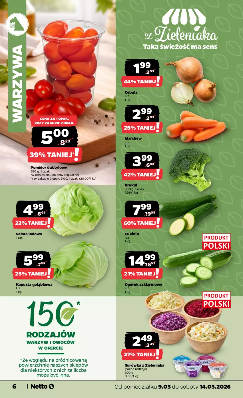 Gazetka promocyjna Netto - Od Poniedziałku - ważna 09.03 do 14.03.2026 - strona 6 - produkty: Cebula, Ogórek, Sałat, Sałata lodowa, Surówka, Warzywa