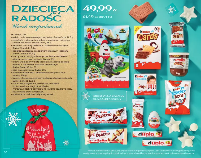 Gazetka promocyjna Makro - Świat prezentów - gotowe kosze i zestawy świąteczne - ważna 16.10 do 23.12.2022 - strona 36 - produkty: Baton, Dzieci, Kakao, Kinder, Kinder Bueno, Klej, Kolorowanka, Nutella, Stek, Tonik