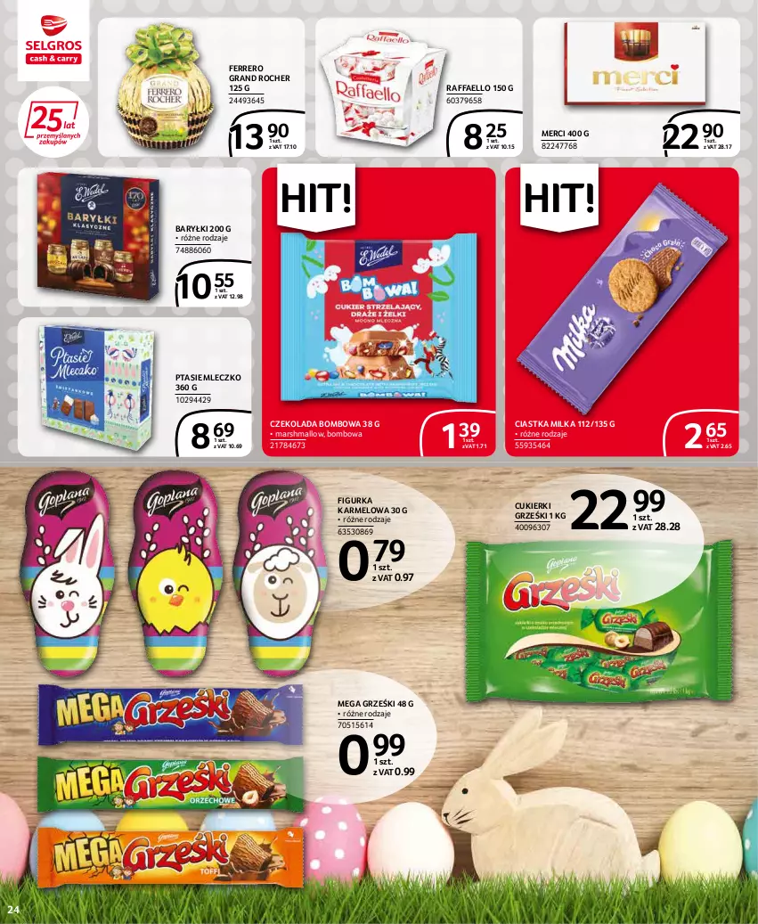 Gazetka promocyjna Selgros - Extra Oferta - ważna 01.03 do 31.03.2022 - strona 24 - produkty: Baryłki, Ciastka, Cukier, Cukierki, Czekolada, Fa, Ferrero, Gra, Grześki, Mars, Merci, Milka, Mleczko, Ptasie mleczko, Raffaello