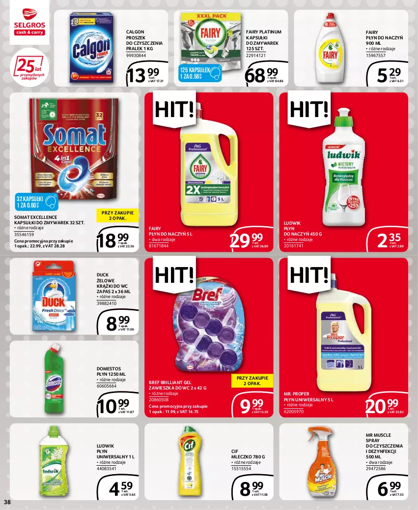 Gazetka promocyjna Selgros - Extra Oferta - ważna 01.03 do 31.03.2022 - strona 38 - produkty: Bref, Calgon, Cif, Domestos, Duck, Fa, Fairy, LG, Ludwik, Mleczko, Mr. Proper, Mus, Somat, Spray do czyszczenia, Zawieszka do wc