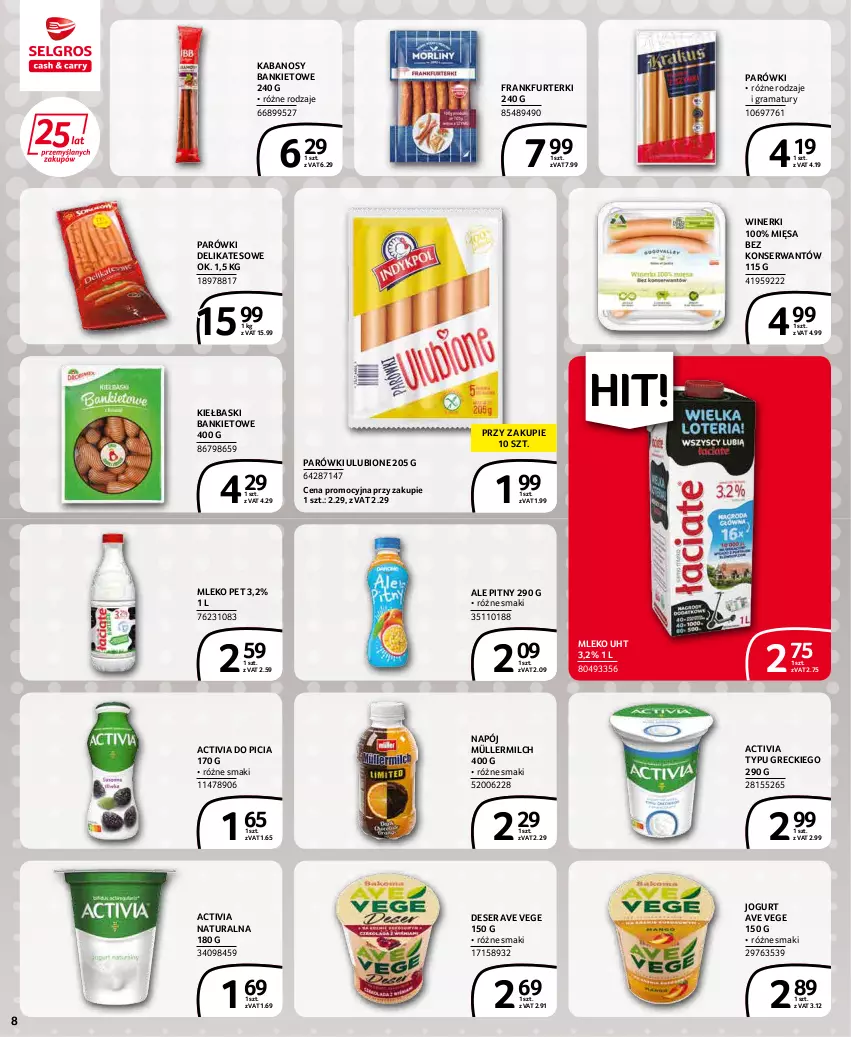 Gazetka promocyjna Selgros - Extra Oferta - ważna 01.03 do 31.03.2022 - strona 8 - produkty: Activia, Deser, Frankfurterki, Gra, Jogurt, Kabanos, Mleko, Müller, Müllermilch, Napój, Parówki, Rama, Ser