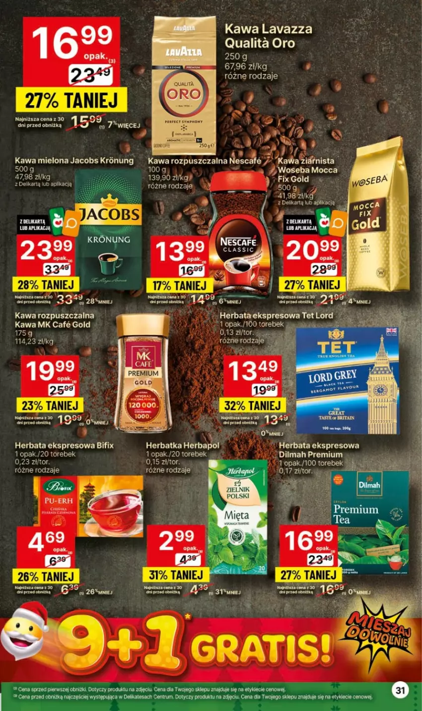 Gazetka promocyjna Delikatesy Centrum - Dyskontowe ceny w Delikatesach Centrum - ważna 07.12 do 13.12.2023 - strona 31 - produkty: Dada, Dilmah, Herbata, Jacobs, Kawa, Kawa mielona, Kawa rozpuszczalna, Koc, Lavazza, Pur, Rum, Woseba