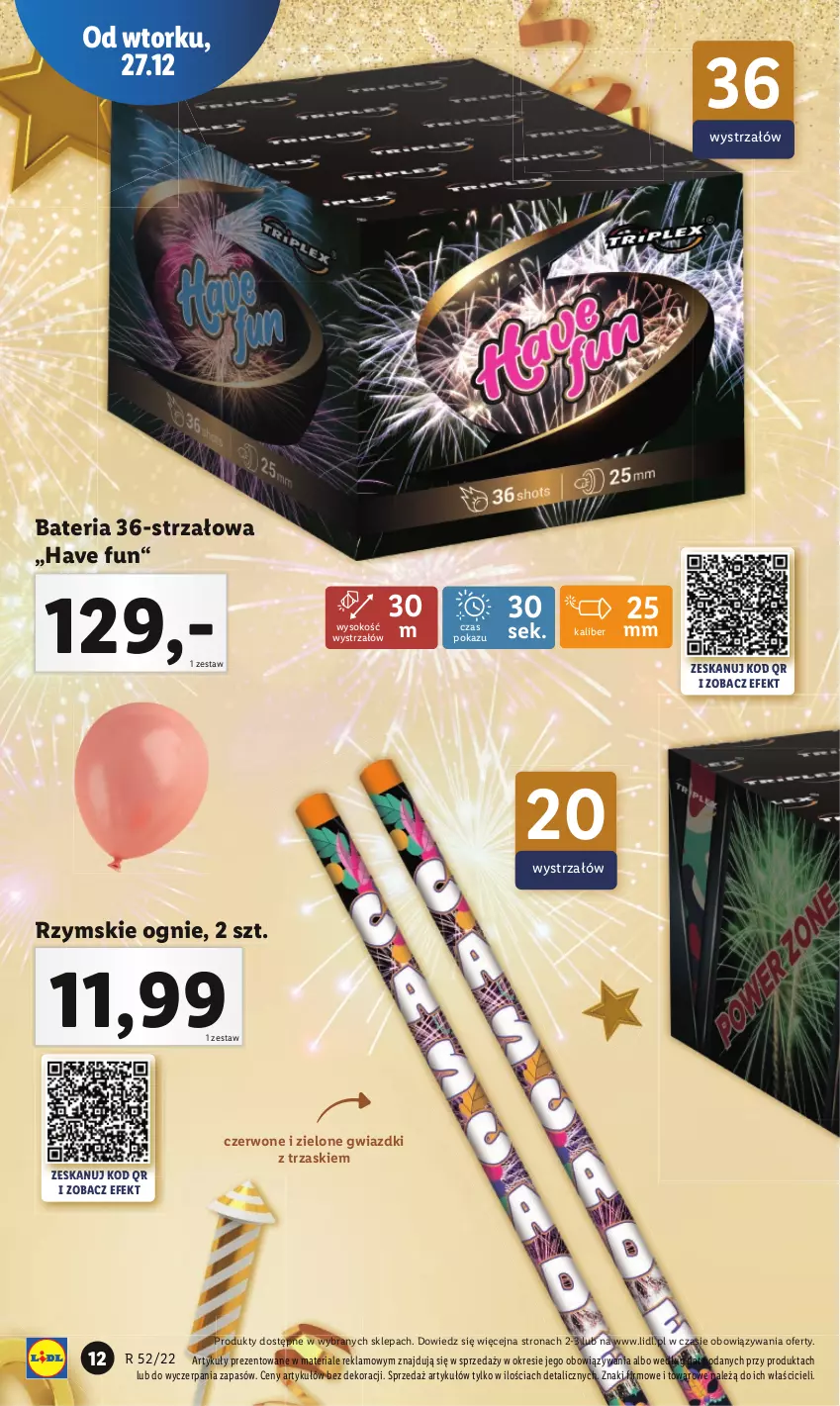 Gazetka promocyjna Lidl - GAZETKA - ważna 27.12 do 31.12.2022 - strona 12 - produkty: Bateria, Rzymskie ognie, Sok, Strzałów