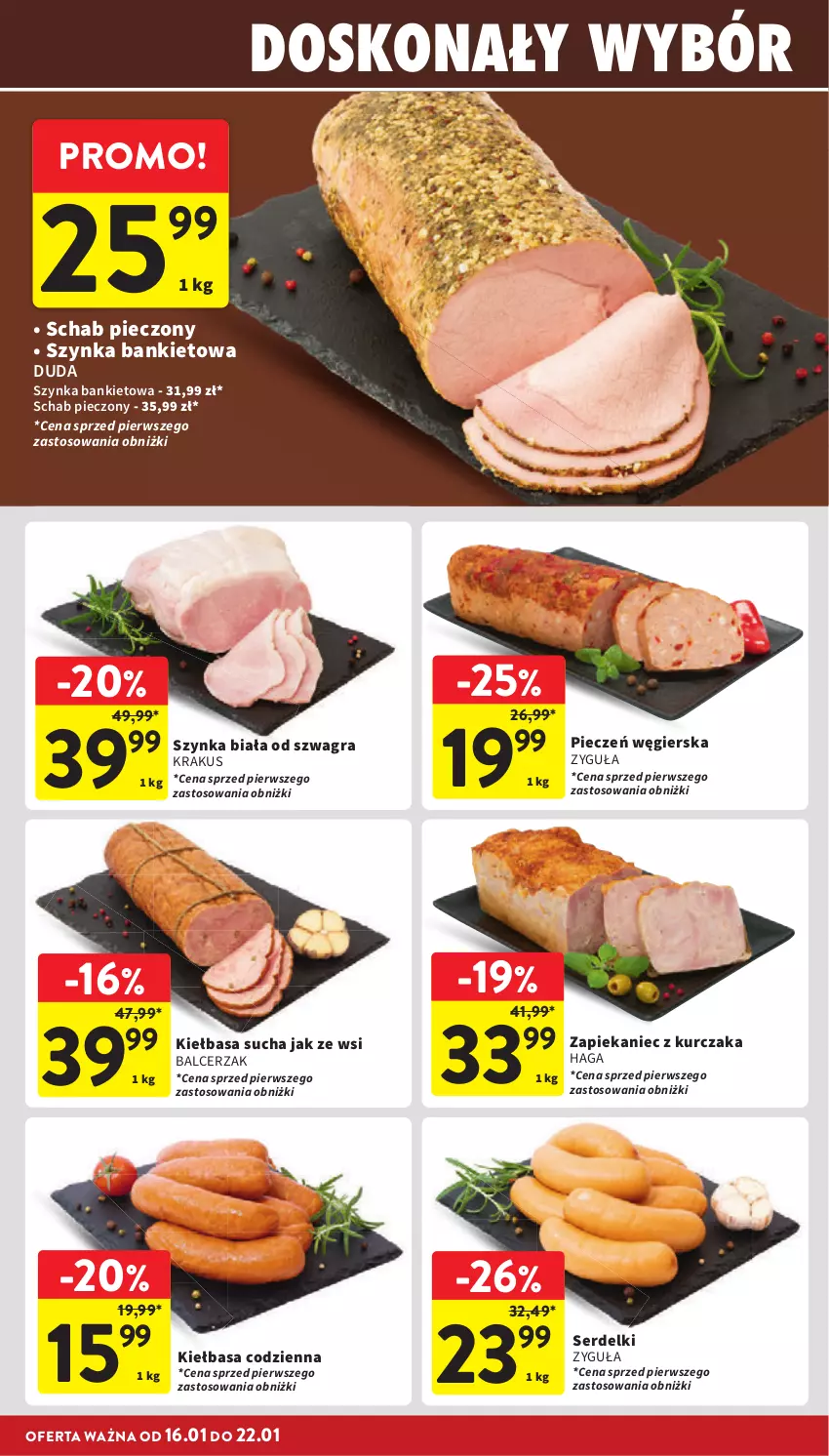 Gazetka promocyjna Intermarche - ważna 16.01 do 22.01.2025 - strona 18 - produkty: Duda, Gra, Kiełbasa, Krakus, Kurczak, Piec, Schab pieczony, Ser, Serdelki, Szynka, Szynka biała