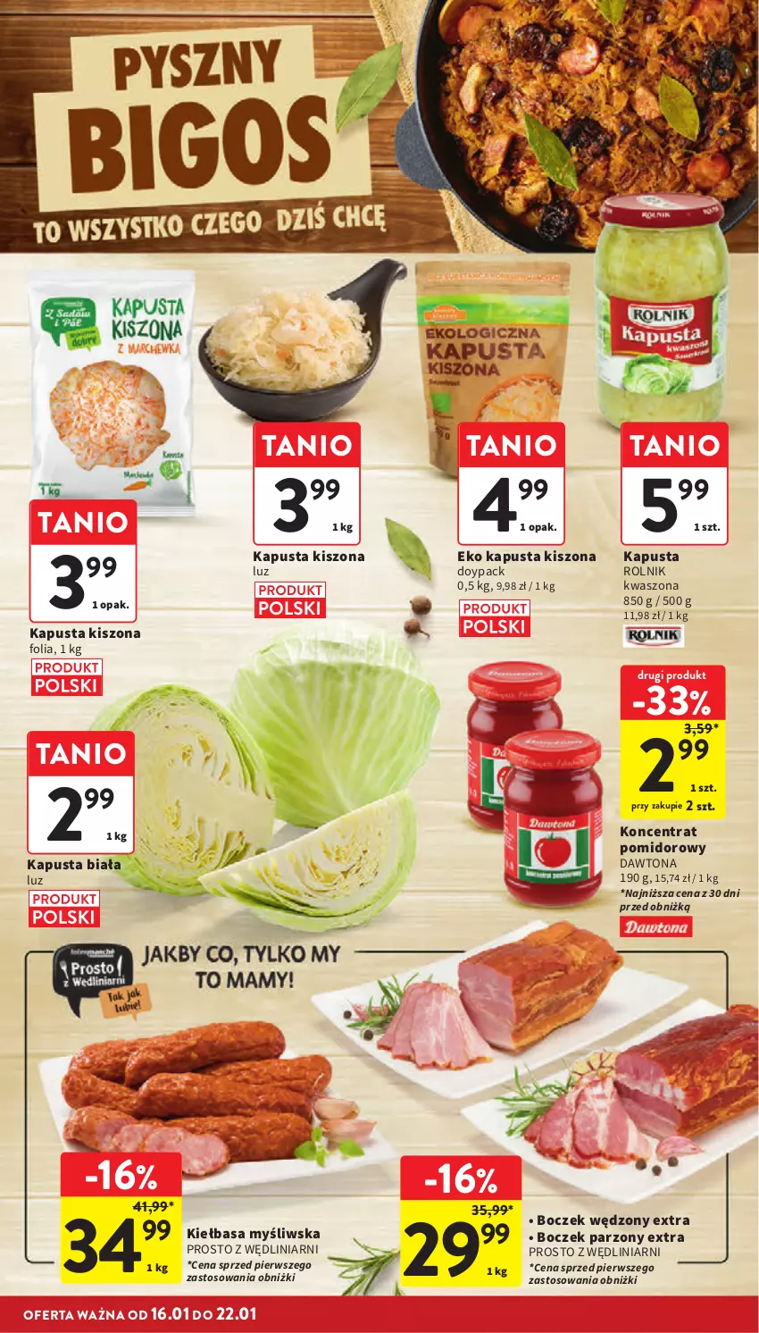 Gazetka promocyjna Intermarche - ważna 16.01 do 22.01.2025 - strona 20 - produkty: Boczek, Dawtona, Kiełbasa, Koncentrat pomidorowy, Rolnik