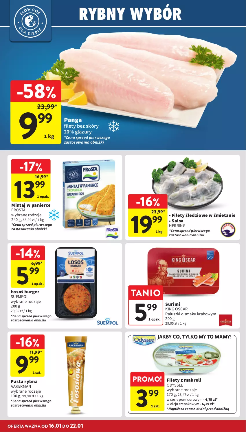 Gazetka promocyjna Intermarche - ważna 16.01 do 22.01.2025 - strona 22 - produkty: Burger, Frosta, Lazur, Mintaj, Olej, Panga, Salsa, Sos, Suempol, Surimi