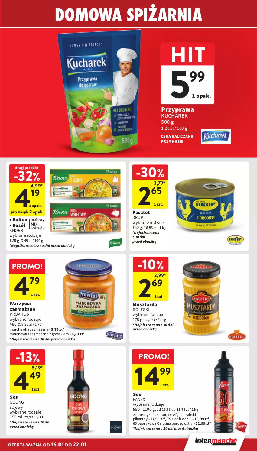 Gazetka promocyjna Intermarche - ważna 16.01 do 22.01.2025 - strona 29 - produkty: Bulion, Fa, Knorr, Kucharek, Lion, Marchewka, Mus, Musztarda, Pasztet, Rosół, Sos, Warzywa