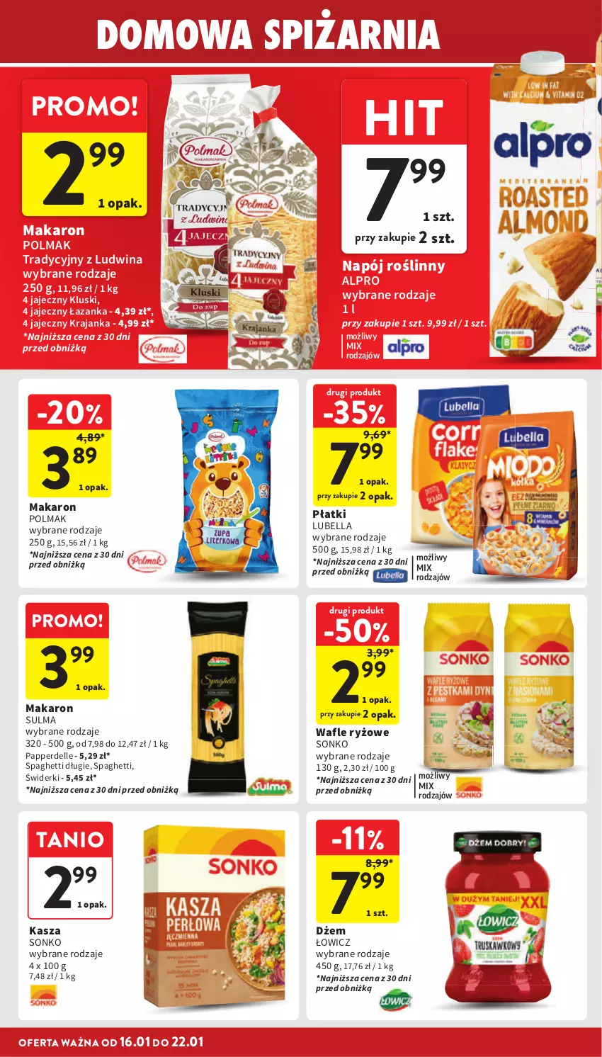 Gazetka promocyjna Intermarche - ważna 16.01 do 22.01.2025 - strona 30 - produkty: Alpro, Bell, Bella, Dell, Dżem, Kasza, Lubella, Makaron, Napój, Napój roślinny, Olma, Ryż, Sonko, Spaghetti, Wafle