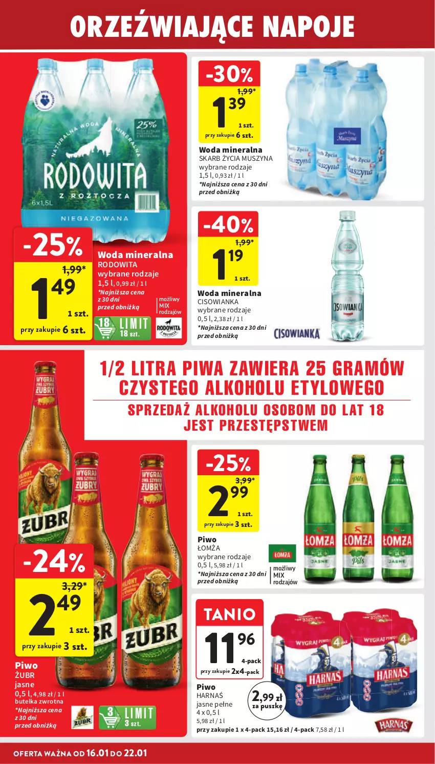 Gazetka promocyjna Intermarche - ważna 16.01 do 22.01.2025 - strona 34 - produkty: Cisowianka, Gra, Harnaś, Mus, Piwa, Piwo, Szyna, Woda, Woda mineralna