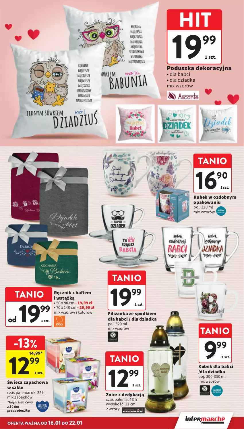 Gazetka promocyjna Intermarche - ważna 16.01 do 22.01.2025 - strona 9 - produkty: Filiżanka, Kubek, Poduszka, Poduszka dekoracyjna, Ręcznik, Sok, Znicz