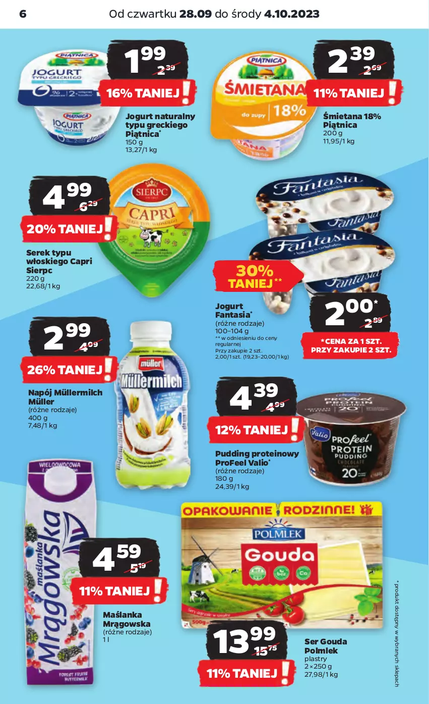 Gazetka promocyjna Netto - Artykuły spożywcze - ważna 28.09 do 04.10.2023 - strona 6 - produkty: Fa, Fanta, Gouda, Jogurt, Jogurt naturalny, Maślanka, Müller, Müllermilch, Napój, Piątnica, POLMLEK, Pudding, Ser, Serek