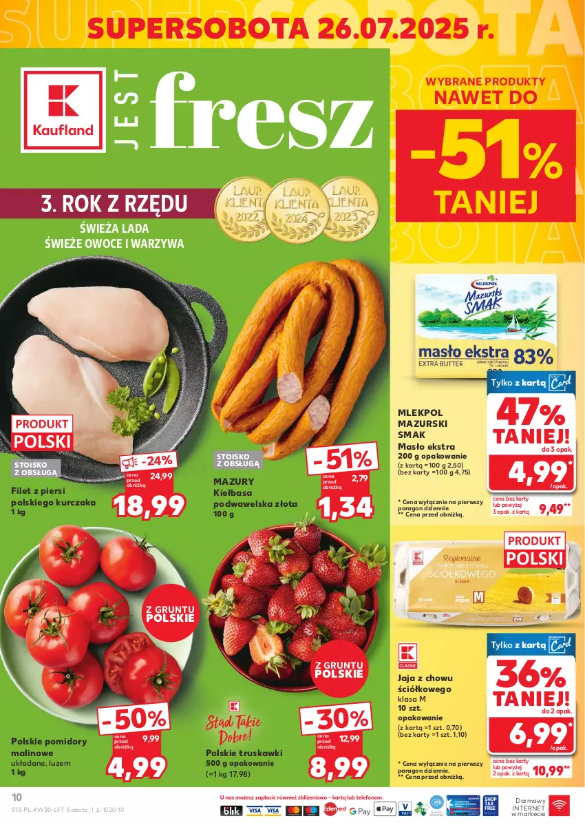 Gazetka promocyjna Kaufland - Gazetka tygodnia - ważna 24.07 do 30.07.2025 - strona 10 - produkty: Grunt, Jaja, Kiełbasa, Kiełbasa podwawelska, Kurczak, Masło, Owoce, Pomidory, Truskawki, Warzywa, Wawel