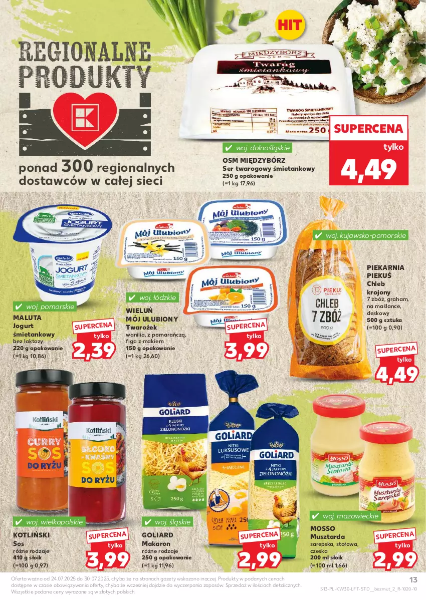 Gazetka promocyjna Kaufland - Gazetka tygodnia - ważna 24.07 do 30.07.2025 - strona 13 - produkty: Chleb, Goliard, Gra, Jogurt, Makaron, Mus, Musztarda, Ser, Ser twarogowy, Sos