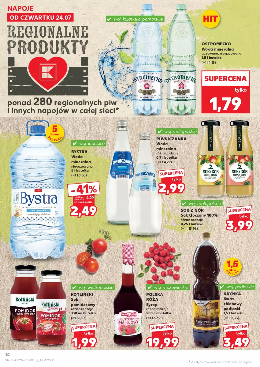 Gazetka promocyjna Kaufland - Gazetka tygodnia - ważna 24.07 do 30.07.2025 - strona 14 - produkty: Chleb, Napoje, Podlaski, Róża, Sok, Sok pomidorowy, Syrop, Woda, Woda mineralna
