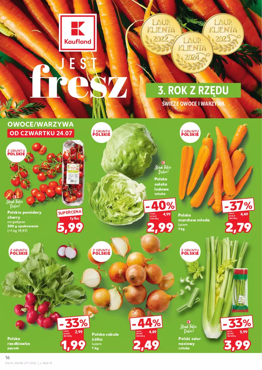 Gazetka promocyjna Kaufland - Gazetka tygodnia - ważna 24.07 do 30.07.2025 - strona 16 - produkty: Cebula, Grunt, Owoce, Pomidory, Rzodkiewka, Sałat, Sałata lodowa, Seler naciowy, Warzywa