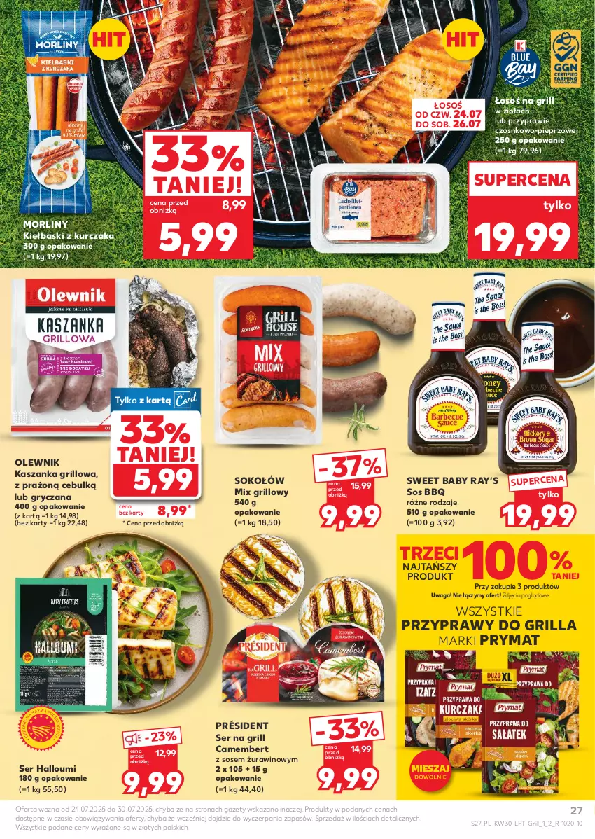 Gazetka promocyjna Kaufland - Gazetka tygodnia - ważna 24.07 do 30.07.2025 - strona 27 - produkty: Camembert, Grill, Gry, Kasza, Kaszanka, Kurczak, Morliny, Olewnik, Pieprz, Président, Prymat, Przyprawy, Ser, Sok, Sokołów, Sos, Waga, Wino