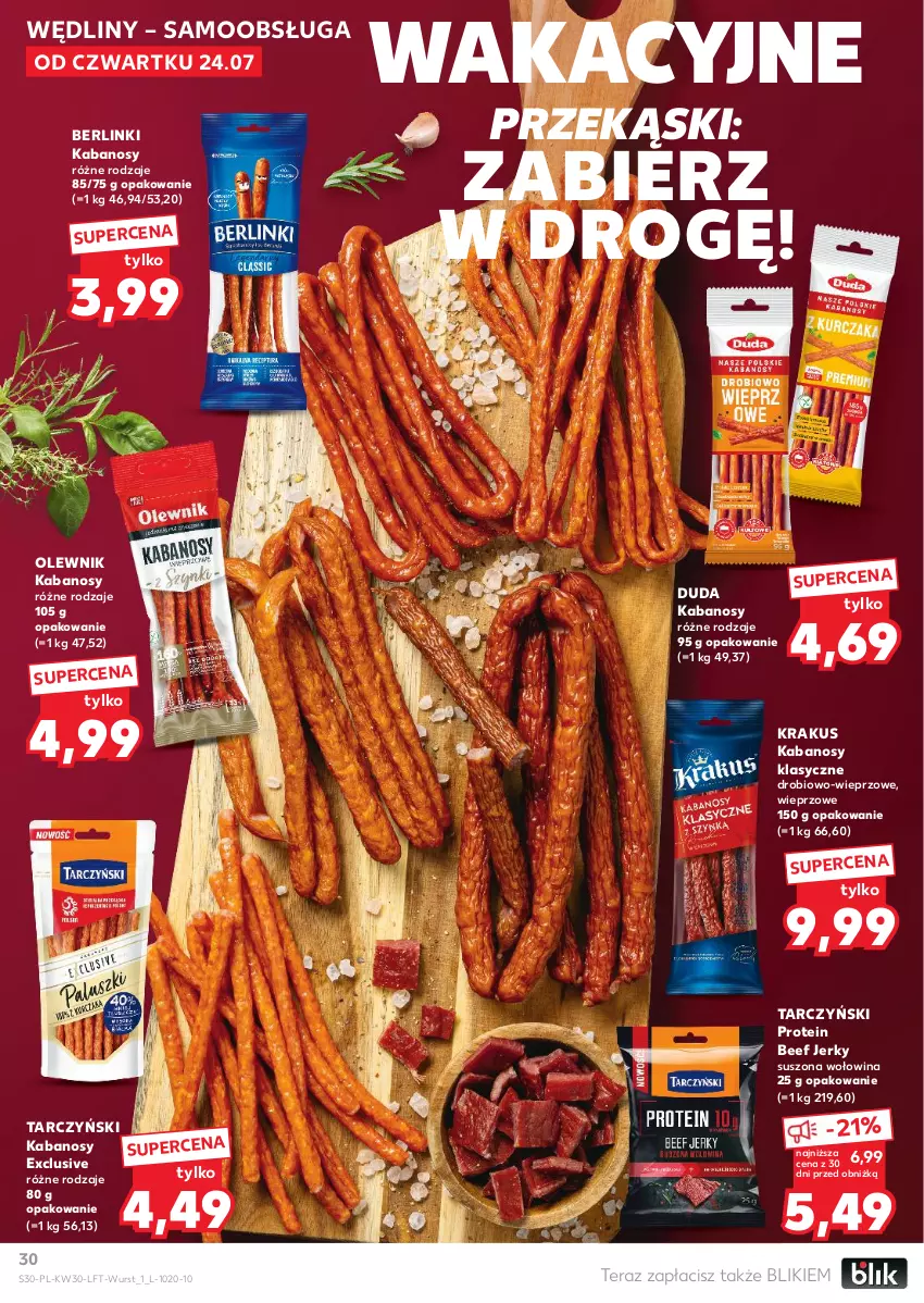 Gazetka promocyjna Kaufland - Gazetka tygodnia - ważna 24.07 do 30.07.2025 - strona 30 - produkty: Berlinki, Duda, Jerky, Kabanos, Krakus, Olewnik, Tarczyński, Tera, Wołowina