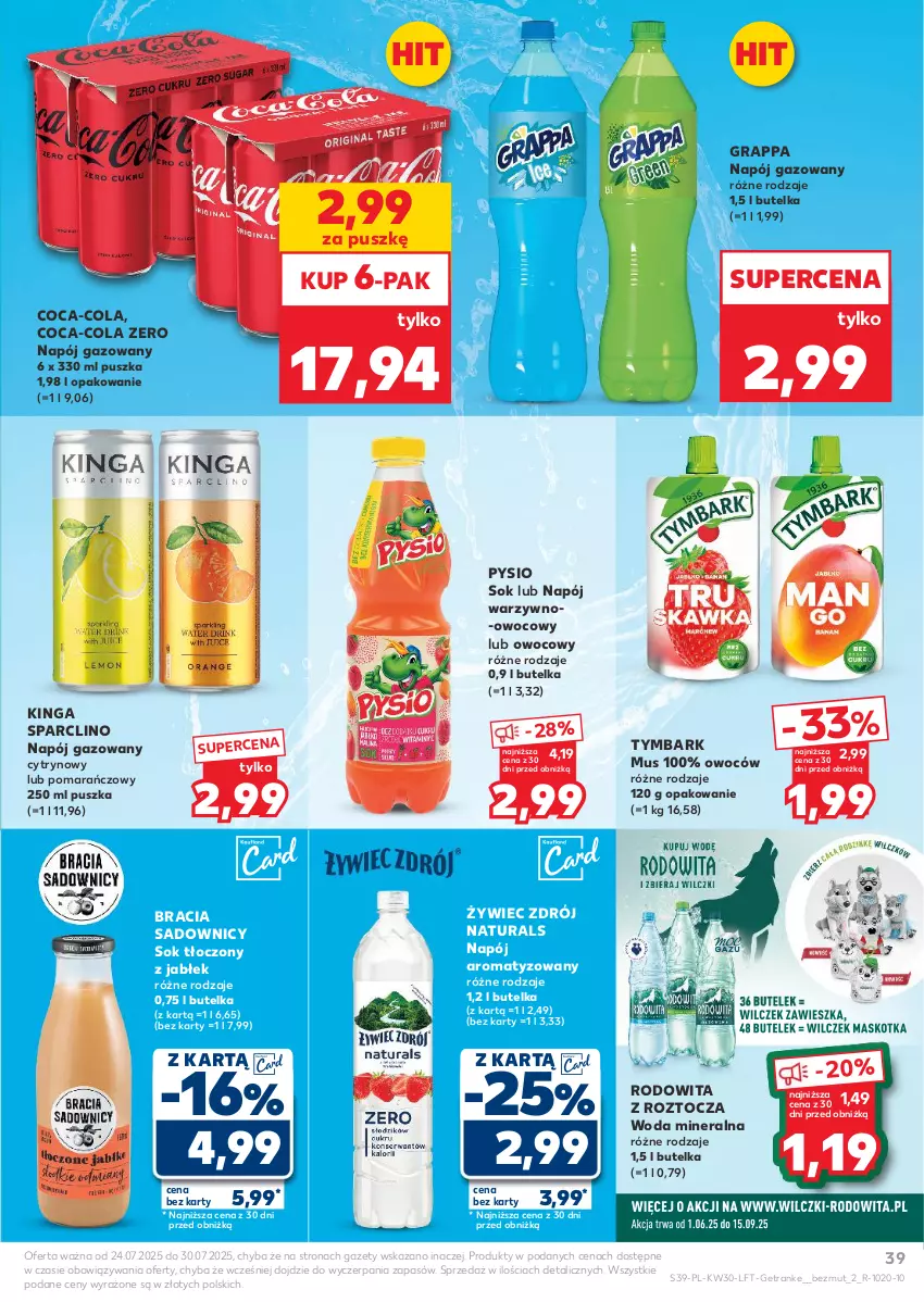 Gazetka promocyjna Kaufland - Gazetka tygodnia - ważna 24.07 do 30.07.2025 - strona 39 - produkty: Clin, Coca-Cola, Gra, Grappa, Mus, Napój, Napój gazowany, Sok, Tran, Tymbark, Woda, Woda mineralna