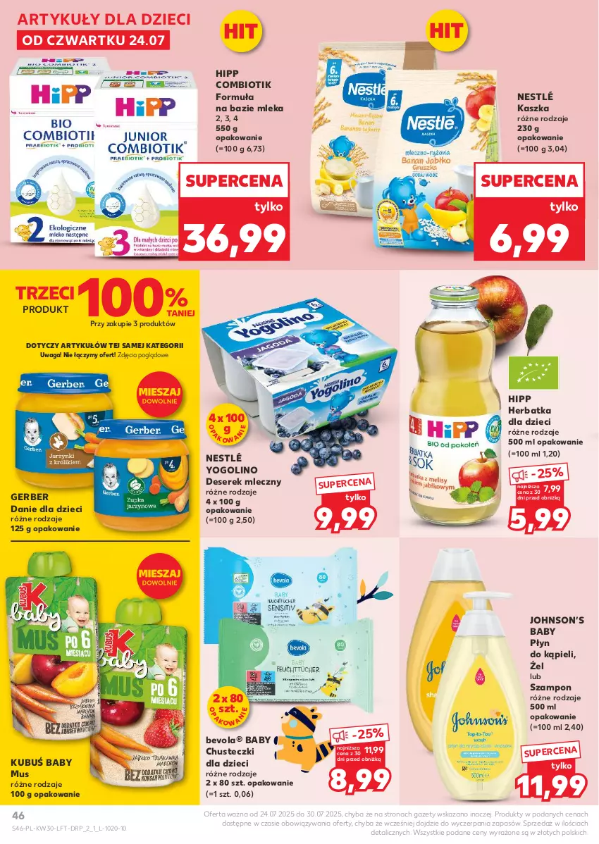 Gazetka promocyjna Kaufland - Gazetka tygodnia - ważna 24.07 do 30.07.2025 - strona 46 - produkty: Chusteczki, Danie dla dzieci, Deser, Dzieci, Gerber, HiPP, Kubuś, Mus, Nestlé, Płyn do kąpieli, Ser, Serek, Szampon, Waga