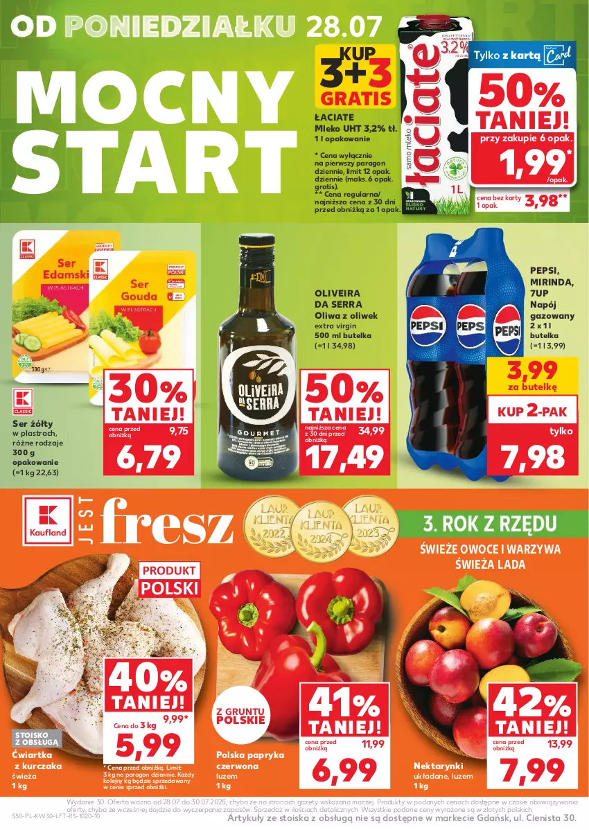 Gazetka promocyjna Kaufland - Gazetka tygodnia - ważna 24.07 do 30.07.2025 - strona 50 - produkty: 7up, Gin, Gra, Grunt, Kurczak, Mirinda, Mleko, Napój, Napój gazowany, Nektar, Olej, Oliwa, Oliwa z oliwek, Owoce, Papryka, Papryka czerwona, Pepsi, Ser, Warzywa