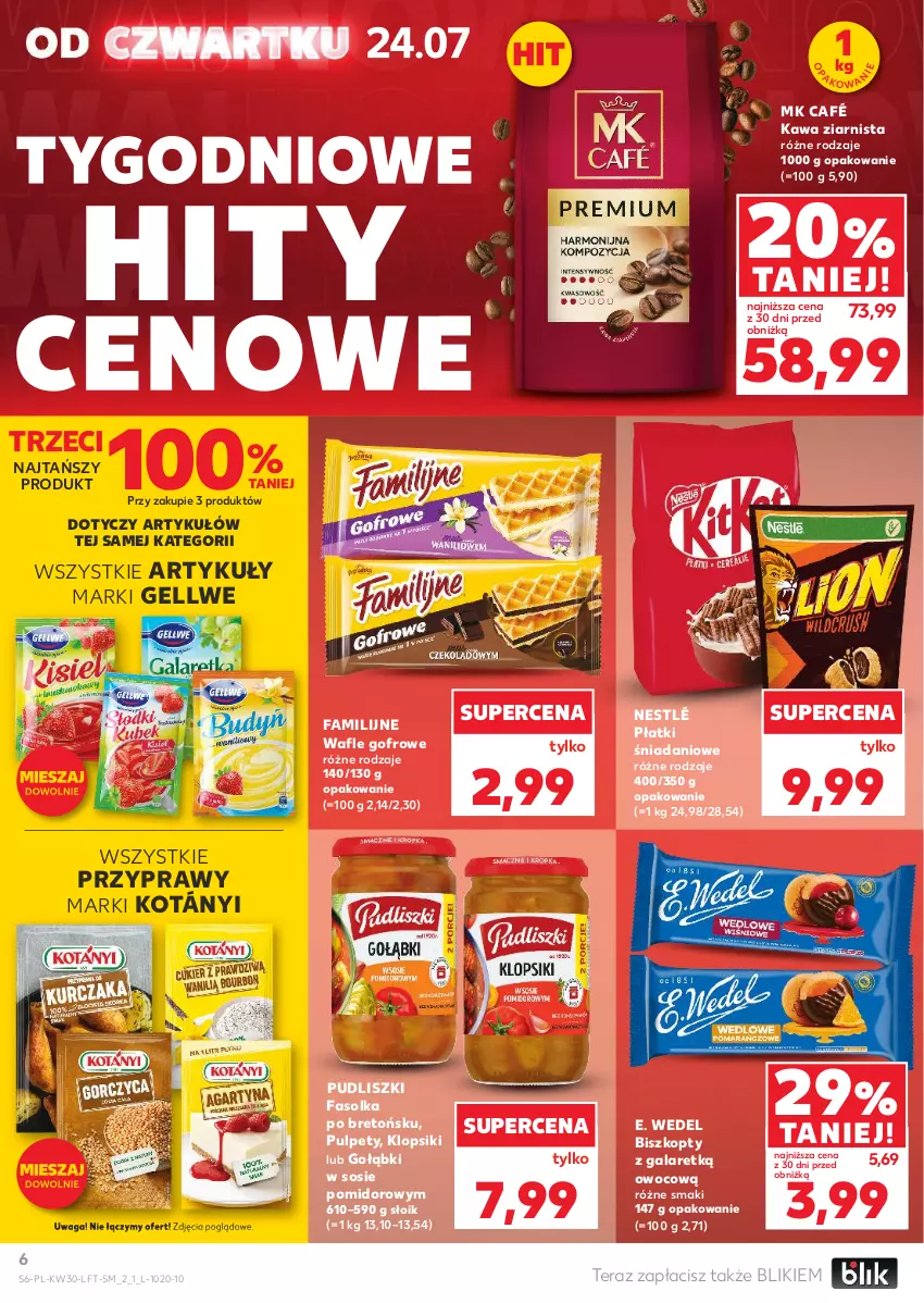 Gazetka promocyjna Kaufland - Gazetka tygodnia - ważna 24.07 do 30.07.2025 - strona 6 - produkty: Biszkopty, Danio, E. Wedel, Fa, Gala, Kawa, Kawa ziarnista, Klopsiki, Kotányi, Nestlé, Przyprawy, Pudliszki, Pulpety, Sos, Tera, Wafle, Waga