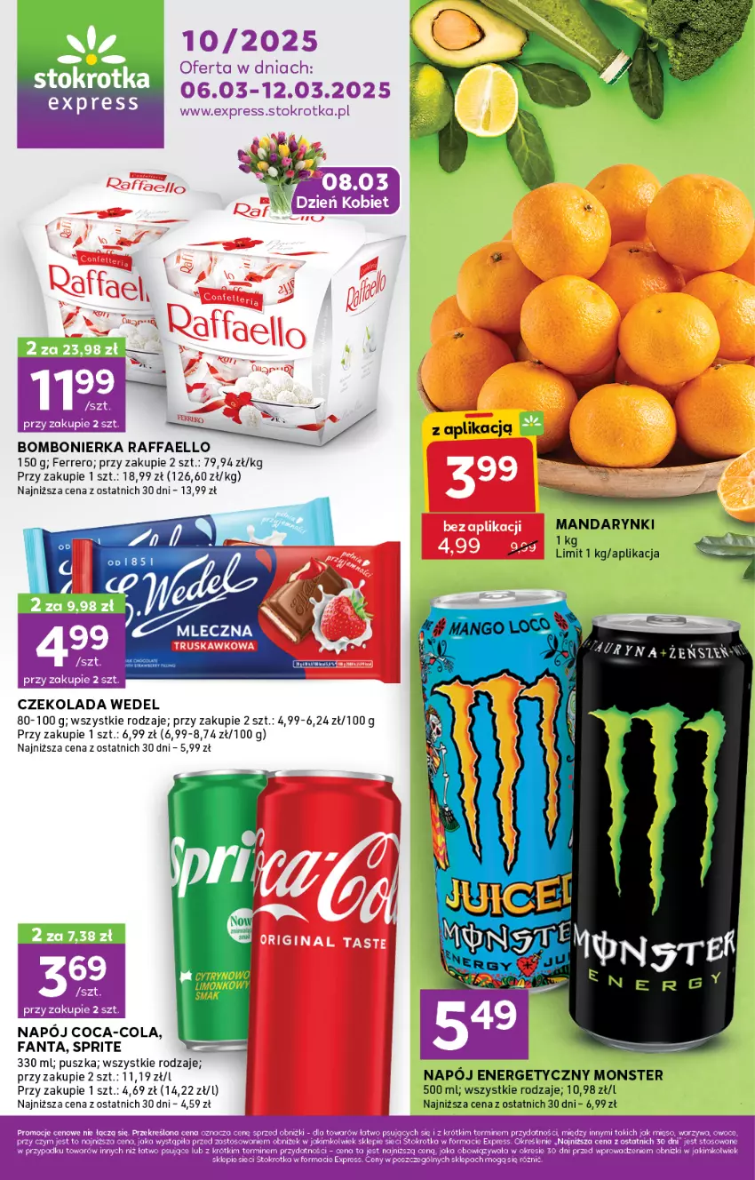 Gazetka promocyjna Stokrotka - Stokrotka Express - ważna 06.03 do 12.03.2025 - strona 1 - produkty: Coca-Cola, Czekolada, Fa, Fanta, Ferrero, Mandarynki, Mięso, Napój, Napój energetyczny, Raffaello, Sprite