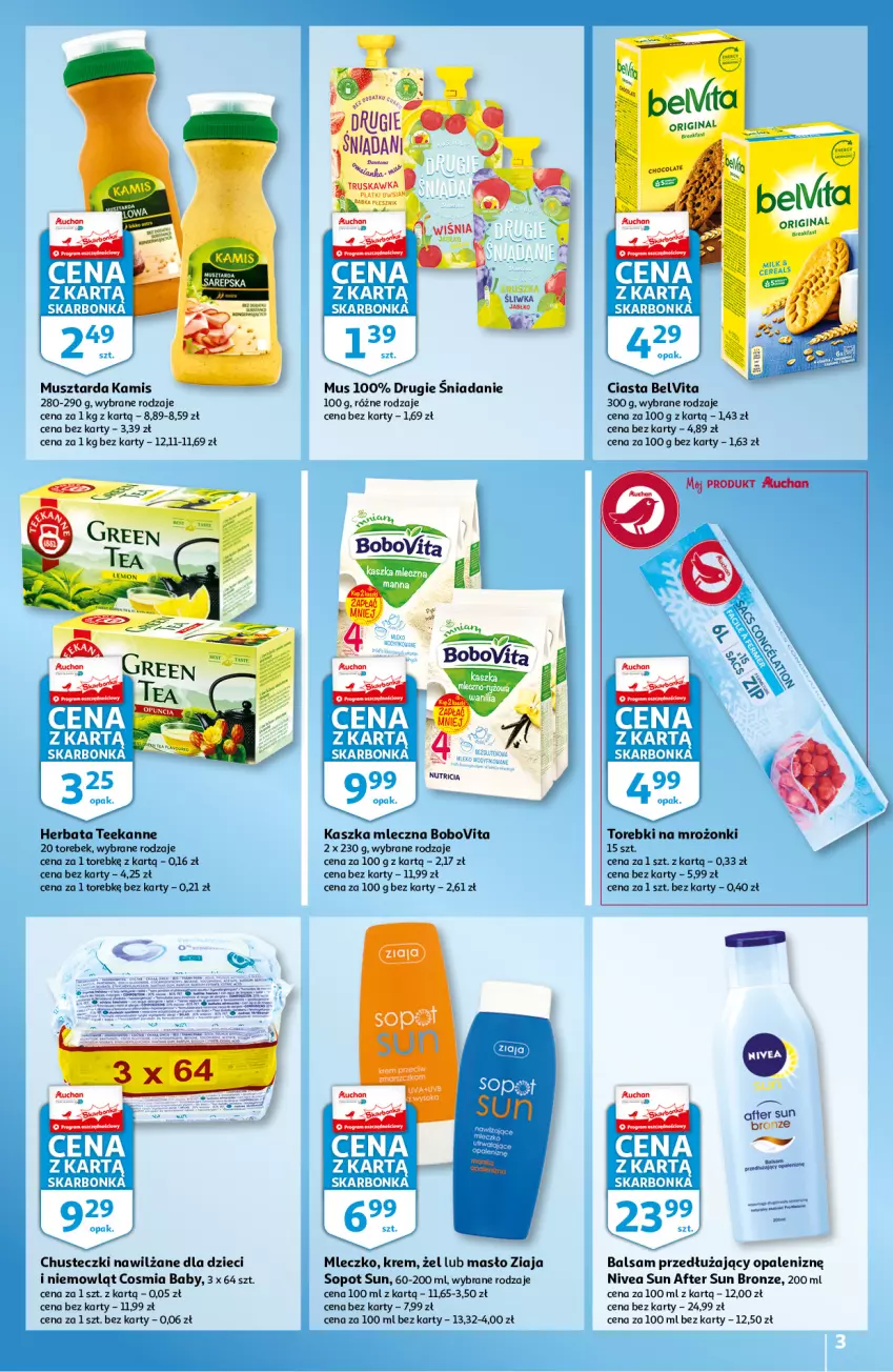 Gazetka promocyjna Auchan - Skarbonka #25 - ważna 24.06 do 30.06.2021 - strona 3 - produkty: BelVita, BoboVita, Chusteczki, Dzieci, Fa, Herbata, Kamis, Masło, Mleczko, Mus, Musztarda, Nivea, Ser, Teekanne, Ziaja